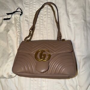 Gucci Quilted Shoulder Bag in Taupe with rustic Gold Hardware